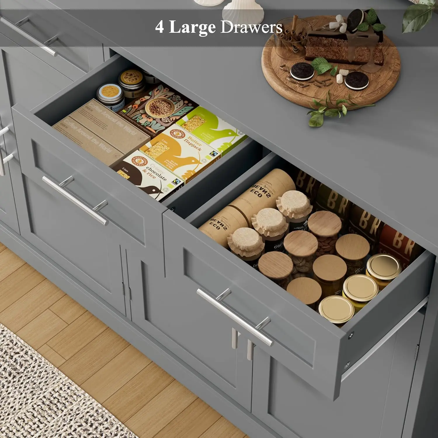 60" Large Buffet Sideboard with Storage, 36" Tall Kitchen Buffet Storage Cabinet with 4 Drawers, Modern Coffee Bar, Customized