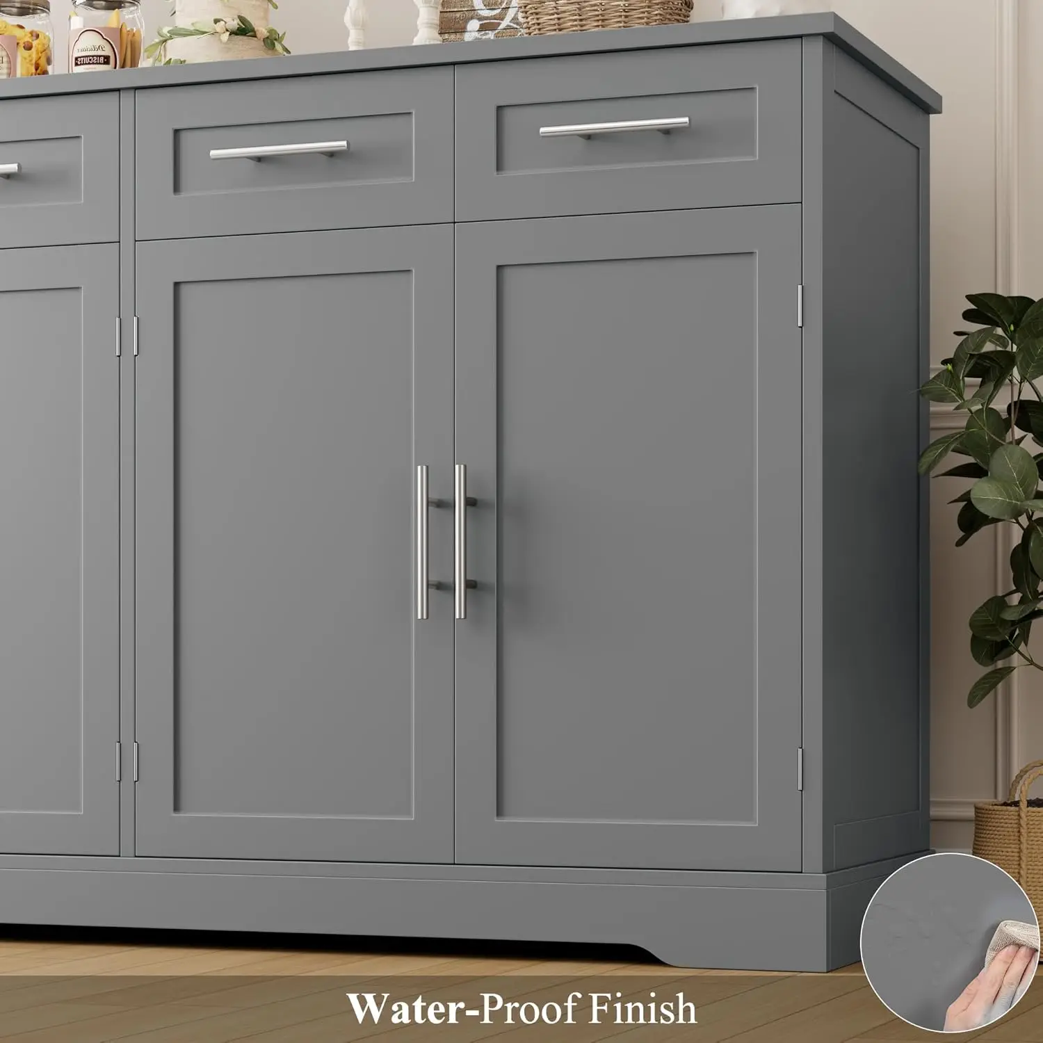60" Large Buffet Sideboard with Storage, 36" Tall Kitchen Buffet Storage Cabinet with 4 Drawers, Modern Coffee Bar, Customized