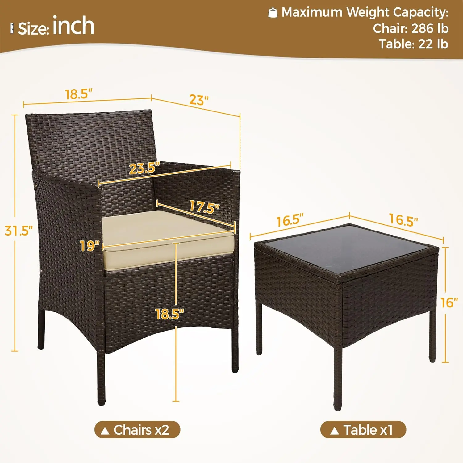 3-Piece Patio Set: PE Rattan Chairs, Cushions & Glass Table, Custom