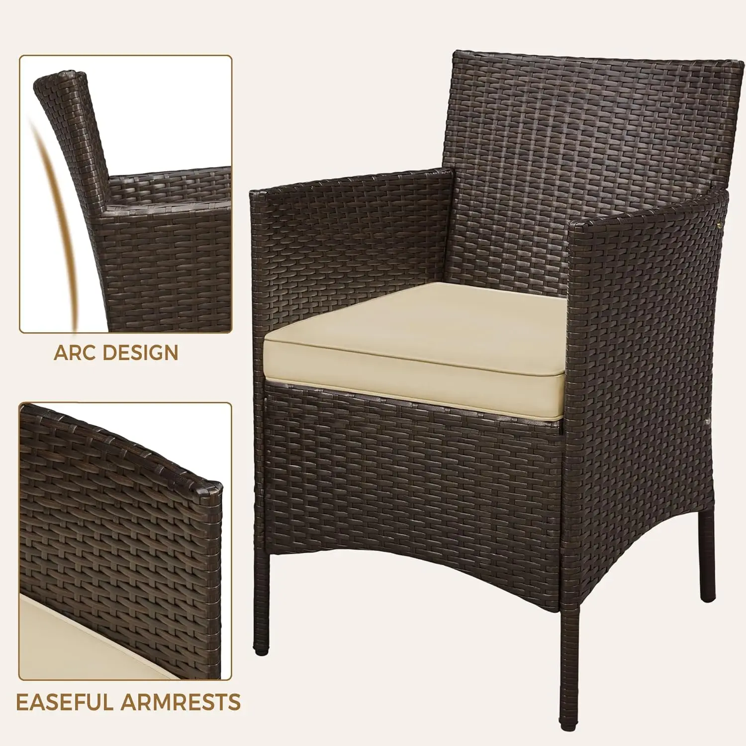 3-Piece Patio Set: PE Rattan Chairs, Cushions & Glass Table, Custom