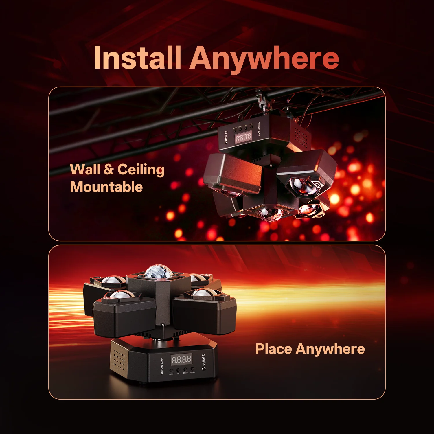 Datewink 70W RGBW 4-Arm Moving Head Light Beam Magic Ball Stage Lights Strobe Effect Remote DMX512 For DJ Disco Nightclub Party