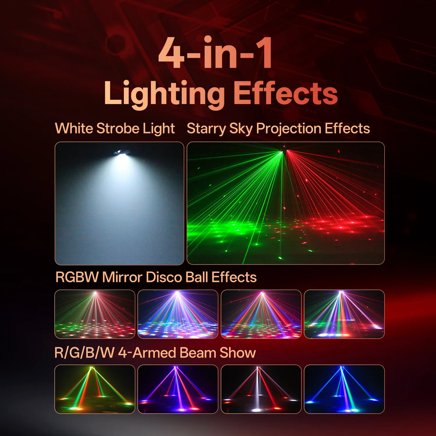 Datewink 70W RGBW 4-Arm Moving Head Light Beam Magic Ball Stage Lights Strobe Effect Remote DMX512 For DJ Disco Nightclub Party