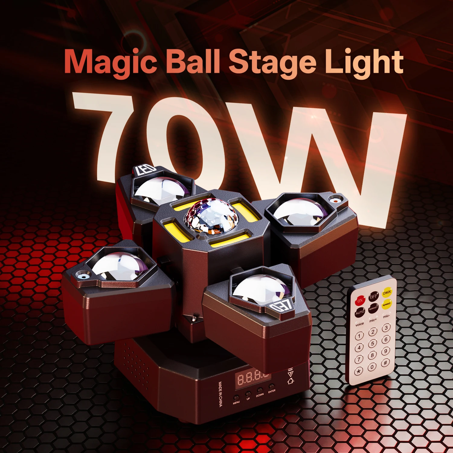 Datewink 70W RGBW 4-Arm Moving Head Light Beam Magic Ball Stage Lights Strobe Effect Remote DMX512 For DJ Disco Nightclub Party