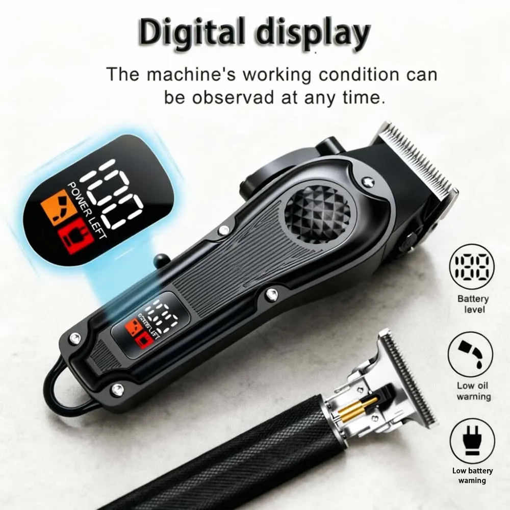 Professional Hair Clippers with LED Display, Cordless Rechargeable Trimmer & T-Blade Shaver for Men, Balding Grooming Kit