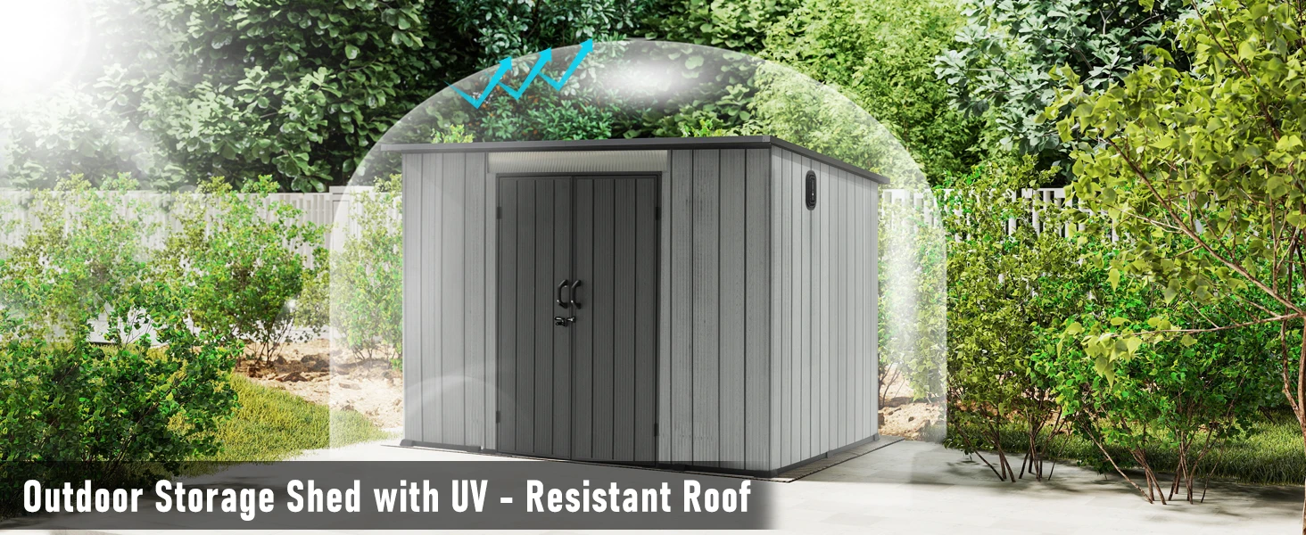 6.2x9.3 FT Outdoor Resin Storage Shed, All-Weather Double-Wall Storage Building with Sloping Roof,Lockable Doors,Ventilated Roof