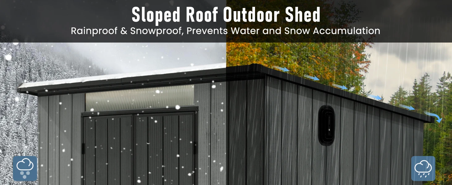 6.2x9.3 FT Outdoor Resin Storage Shed, All-Weather Double-Wall Storage Building with Sloping Roof,Lockable Doors,Ventilated Roof