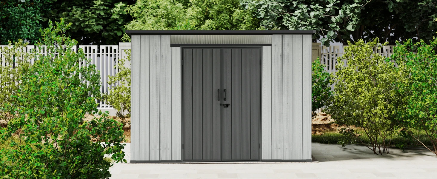 6.2x9.3 FT Outdoor Resin Storage Shed, All-Weather Double-Wall Storage Building with Sloping Roof,Lockable Doors,Ventilated Roof