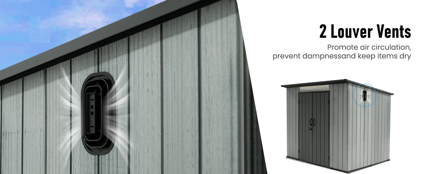 6.2x9.3 FT Outdoor Resin Storage Shed, All-Weather Double-Wall Storage Building with Sloping Roof,Lockable Doors,Ventilated Roof