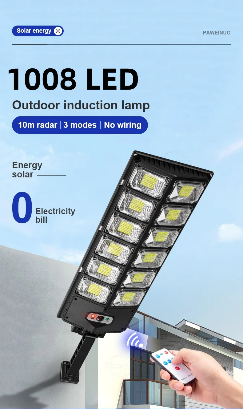 Super Bright 1008 LED Solar Lights Outdoor Street Lamp 3 modes IPX65 Waterproof Garden Lighting With Smart Motion Sensor