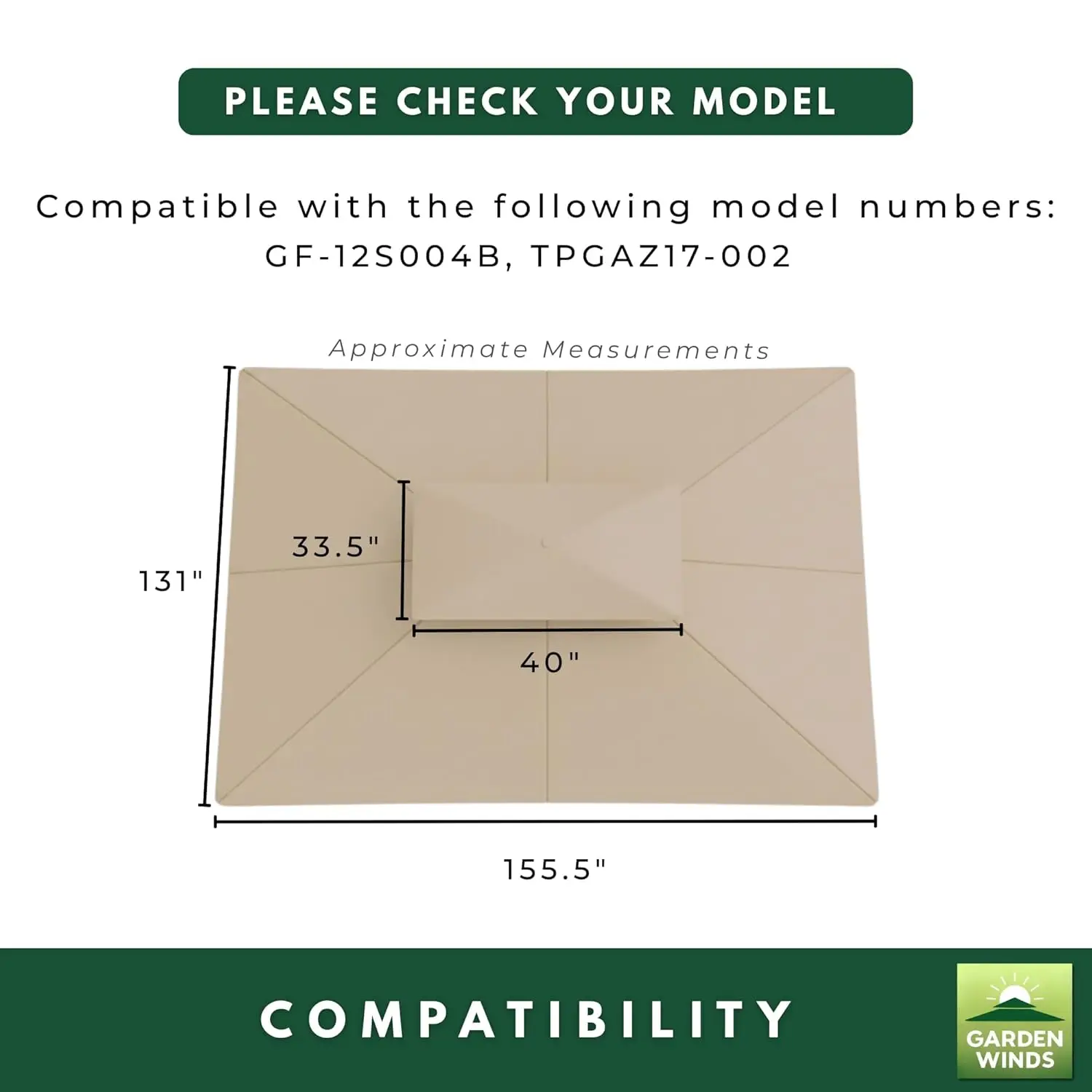 Durable 350 Replacement Canopy Top Compatible with Allen Roth 10' x 12' Gazebo Models GF-12S004B, TPGAZ17-002 -, Customized