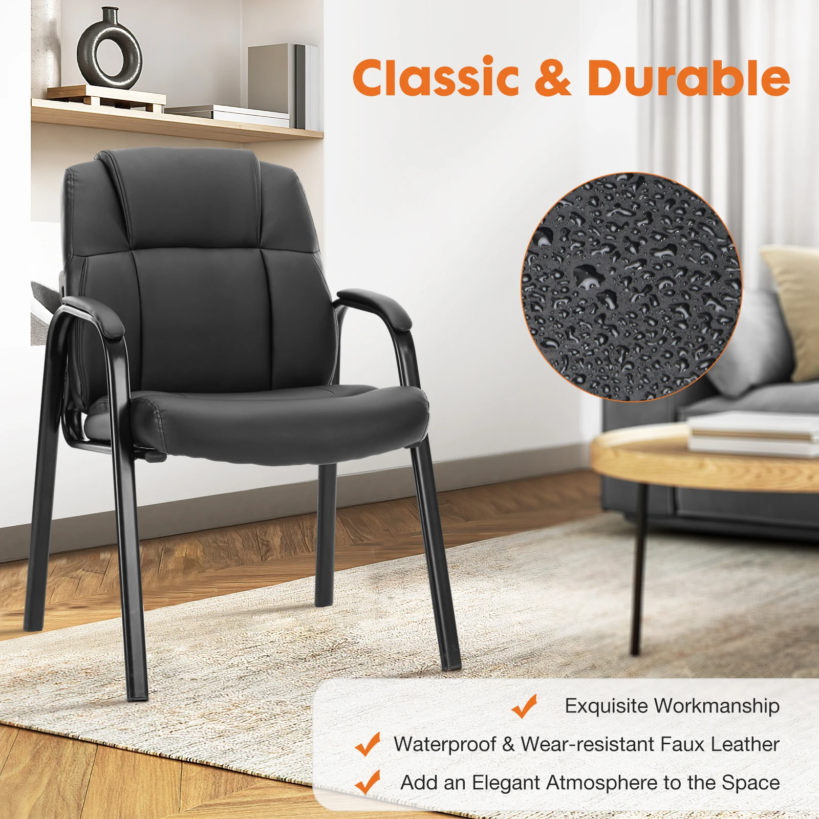 JHK Leather Waiting Room Chairs No Wheels,Guest Chair with Padded Arm Office Guest Chair Conference Room Lobby Table