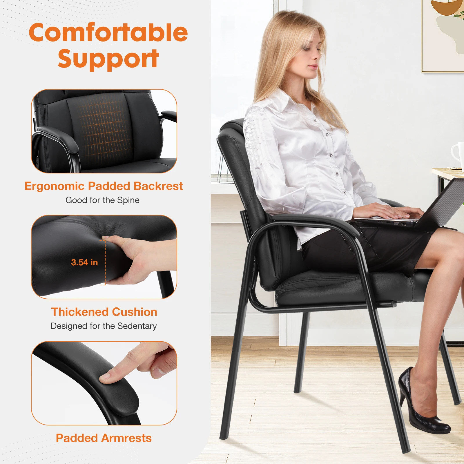 JHK Leather Waiting Room Chairs No Wheels,Guest Chair with Padded Arm Office Guest Chair Conference Room Lobby Table