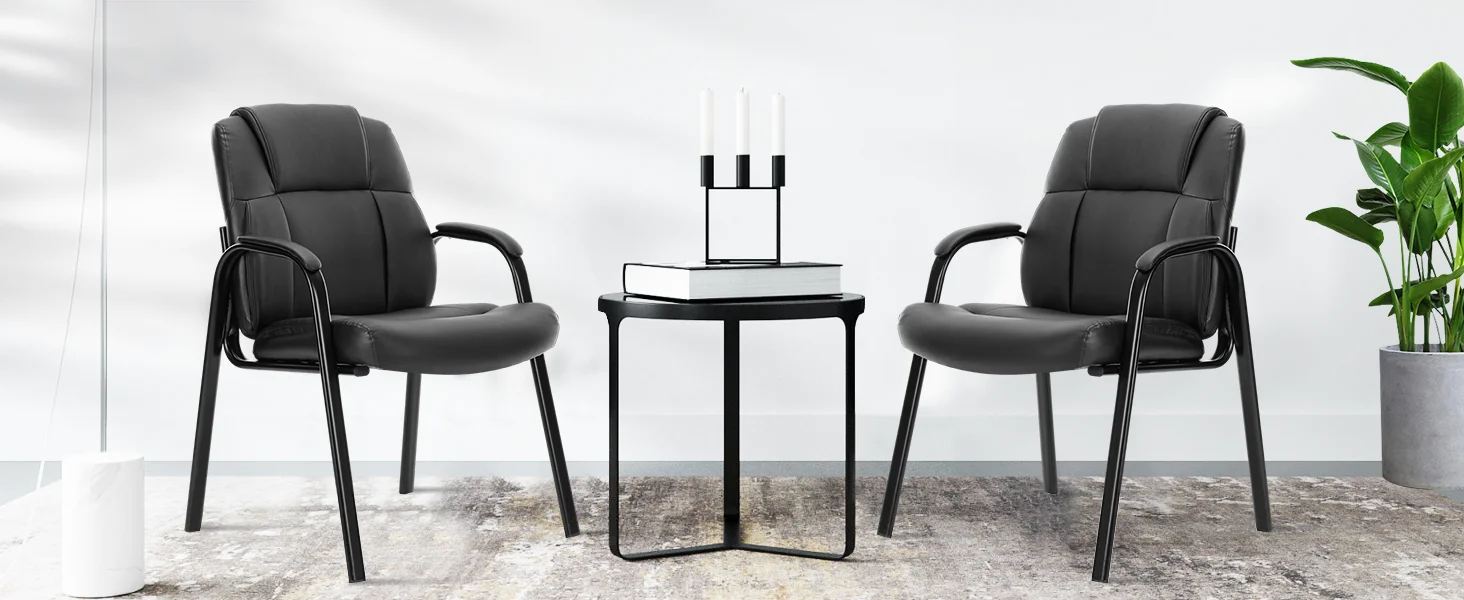 JHK Leather Waiting Room Chairs No Wheels,Guest Chair with Padded Arm Office Guest Chair Conference Room Lobby Table