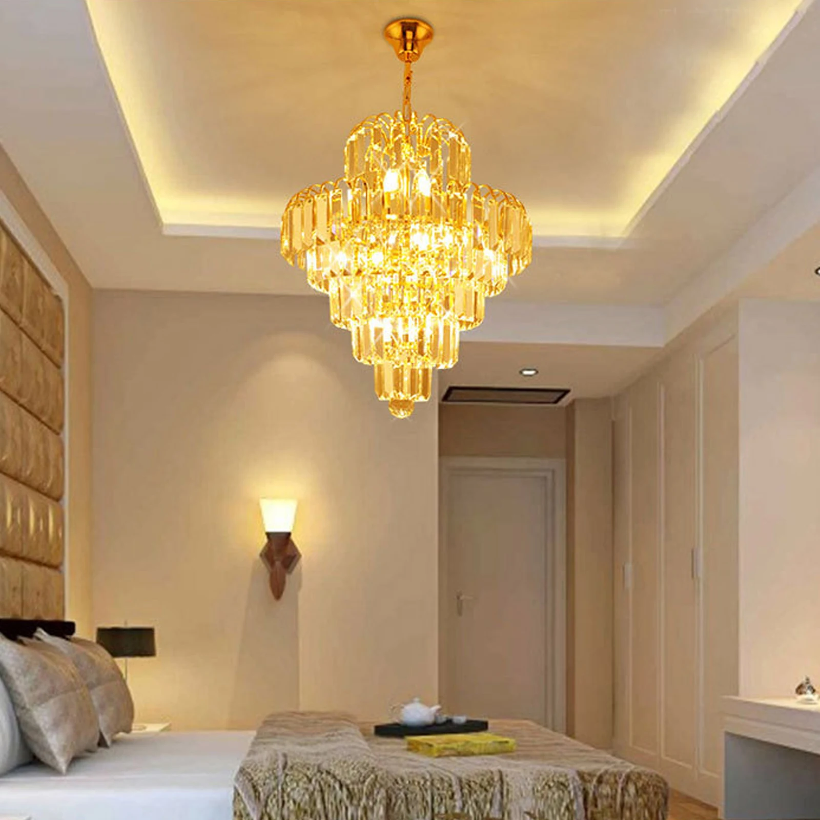 Elegant Modern Ceiling Light K9 Crystal Chandelier Pendant Lighting Fixture Lamp Metal+Glass Gold Polishing and Electroplate