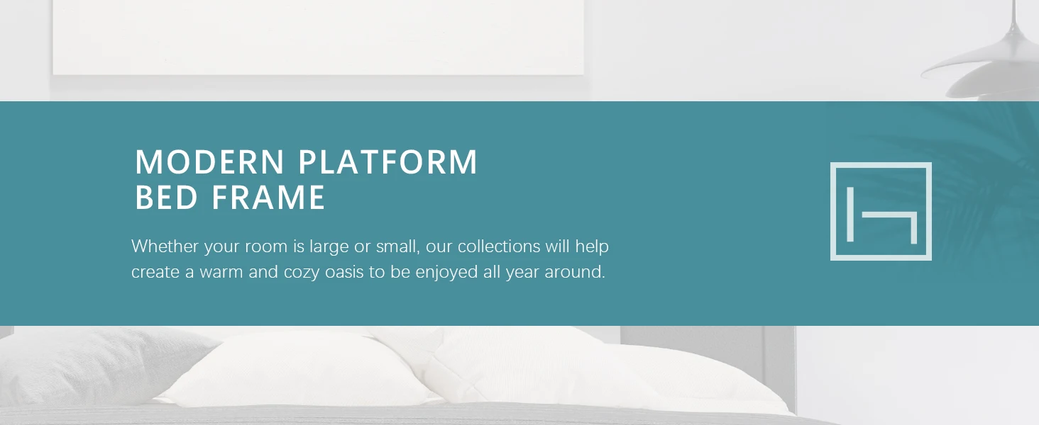 HOOMIC Modern Faux Leather Bed Frame with Iron Pieces Decor, Low Profile Platform Bed with Height-Adjustable Headboard