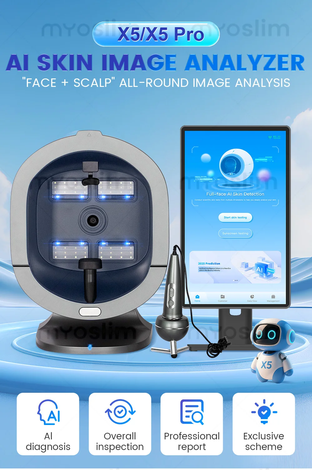 21.5 Inch X5 Facial Skin Analyzer 3D AI Hair Analysis Machine 8 Light Spectrum Skin Analysis Scanner For Business Beauty Care