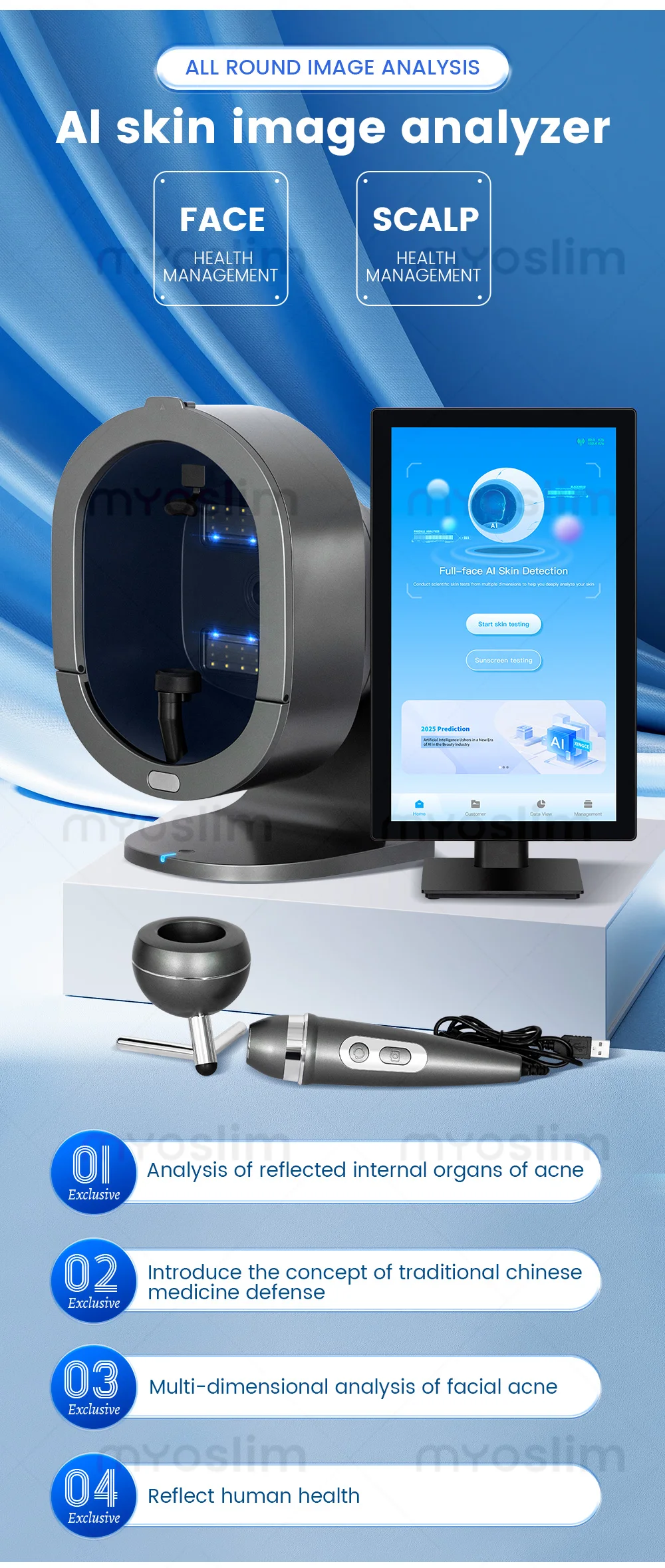 21.5 Inch X5 Facial Skin Analyzer 3D AI Hair Analysis Machine 8 Light Spectrum Skin Analysis Scanner For Business Beauty Care