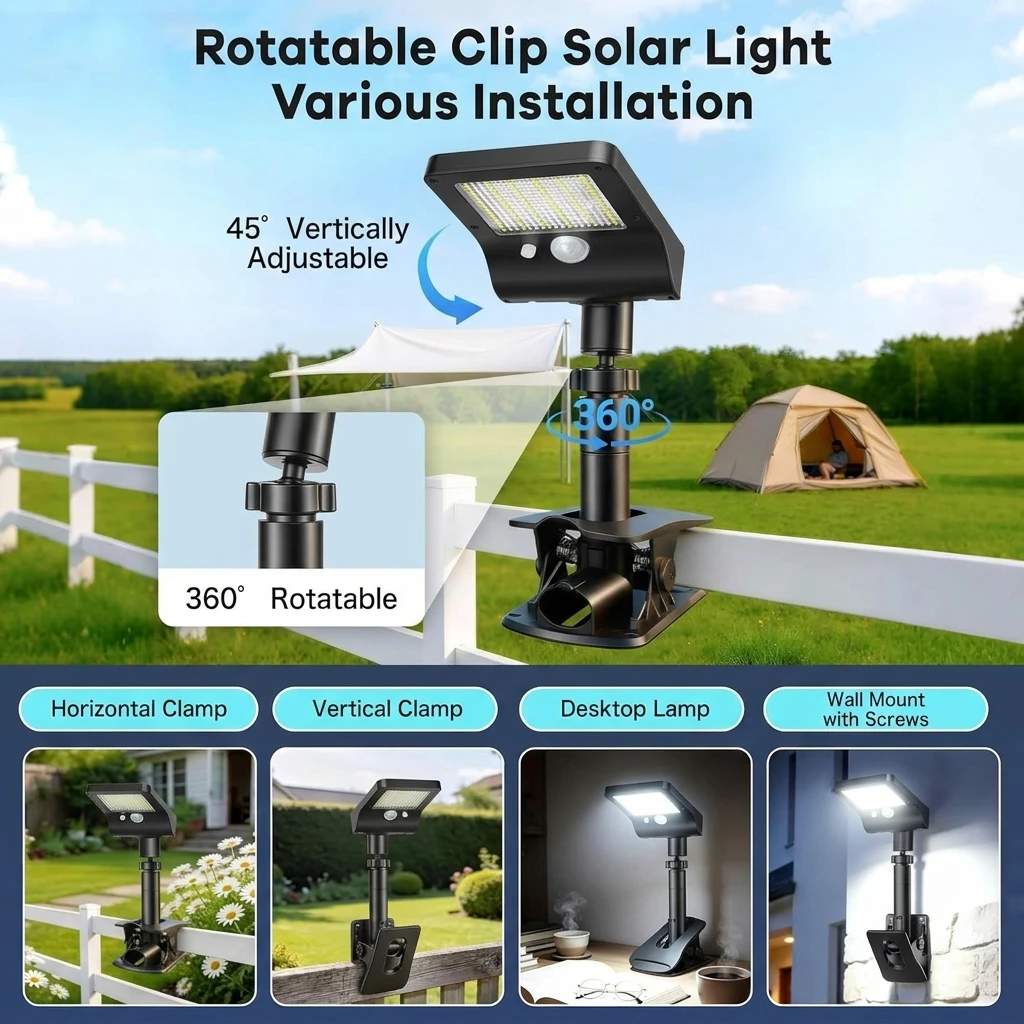 2PCS/4PCS Clip-On Outdoor Solar Lights with Motion Sensor, 360° Rotatable Solar Fence Lights, IP65 Waterproof for Decks Gutters