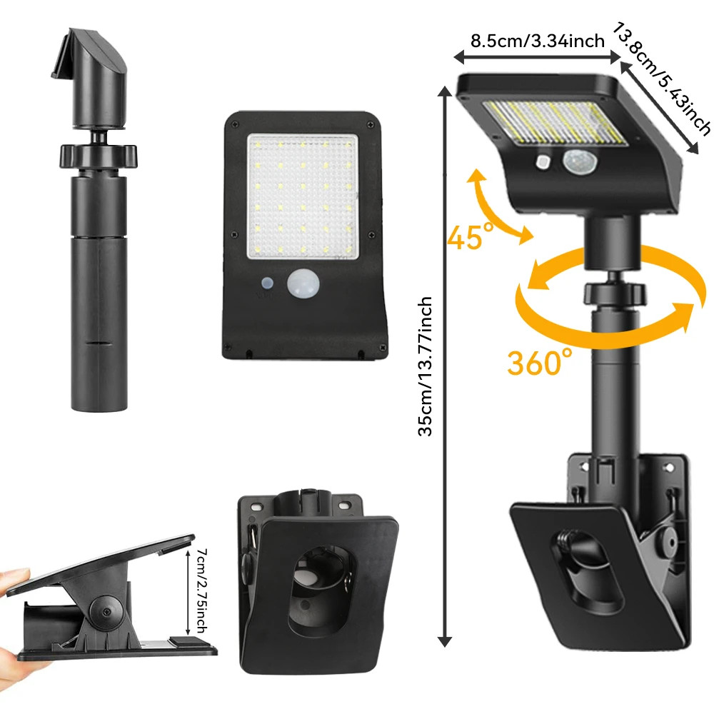 2PCS/4PCS Clip-On Outdoor Solar Lights with Motion Sensor, 360° Rotatable Solar Fence Lights, IP65 Waterproof for Decks Gutters