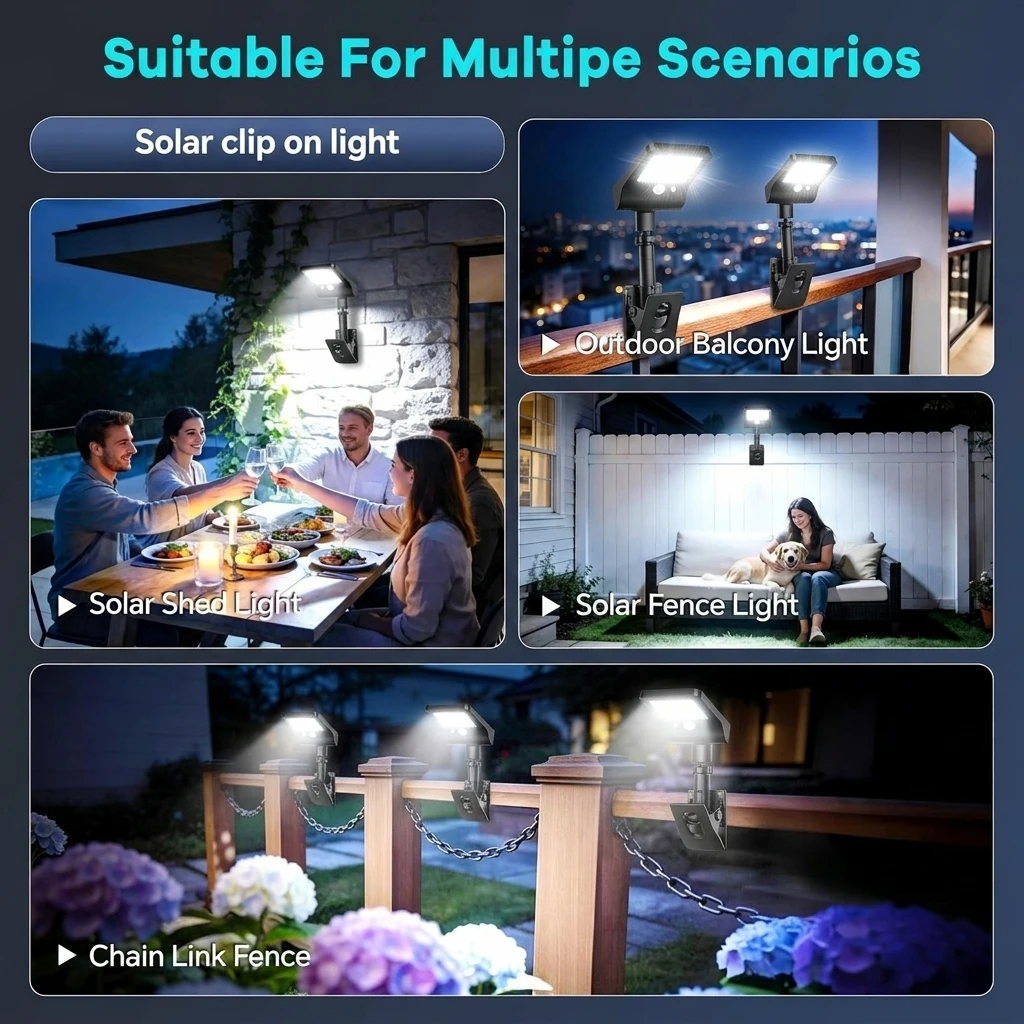 2PCS/4PCS Clip-On Outdoor Solar Lights with Motion Sensor, 360° Rotatable Solar Fence Lights, IP65 Waterproof for Decks Gutters