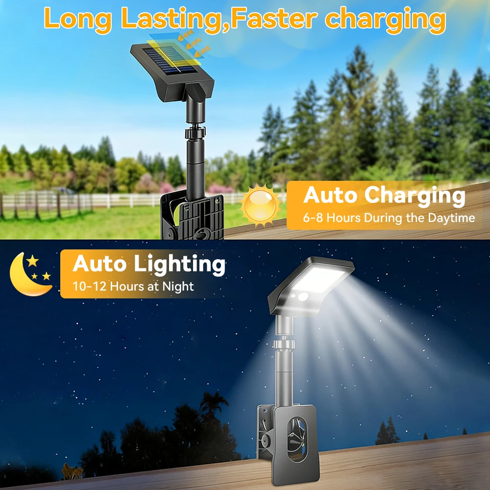 2PCS/4PCS Clip-On Outdoor Solar Lights with Motion Sensor, 360° Rotatable Solar Fence Lights, IP65 Waterproof for Decks Gutters