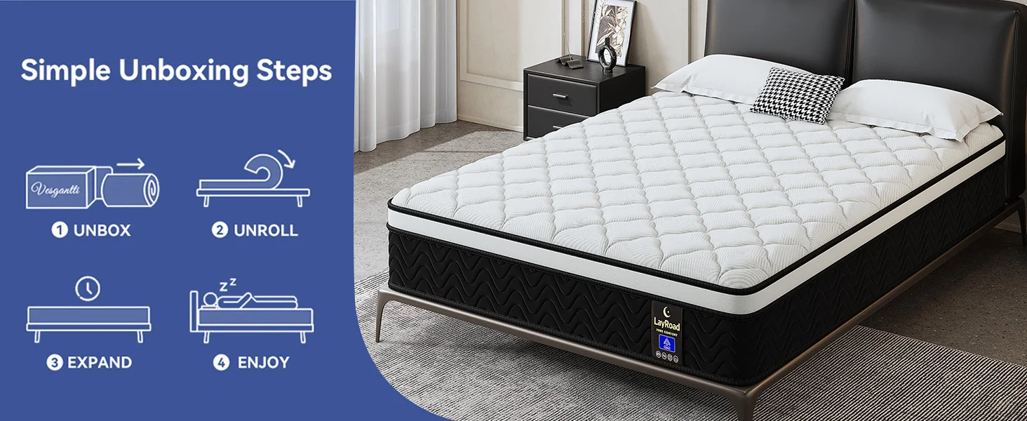 LayRoad 12/14Inch Memory Foam Spring Mattress Single/Double/Queen/King Sizes Boxed Mattress Medium Firmness Pressure Relief