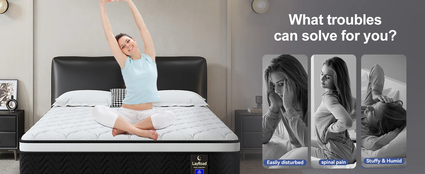 LayRoad 12/14Inch Memory Foam Spring Mattress Single/Double/Queen/King Sizes Boxed Mattress Medium Firmness Pressure Relief