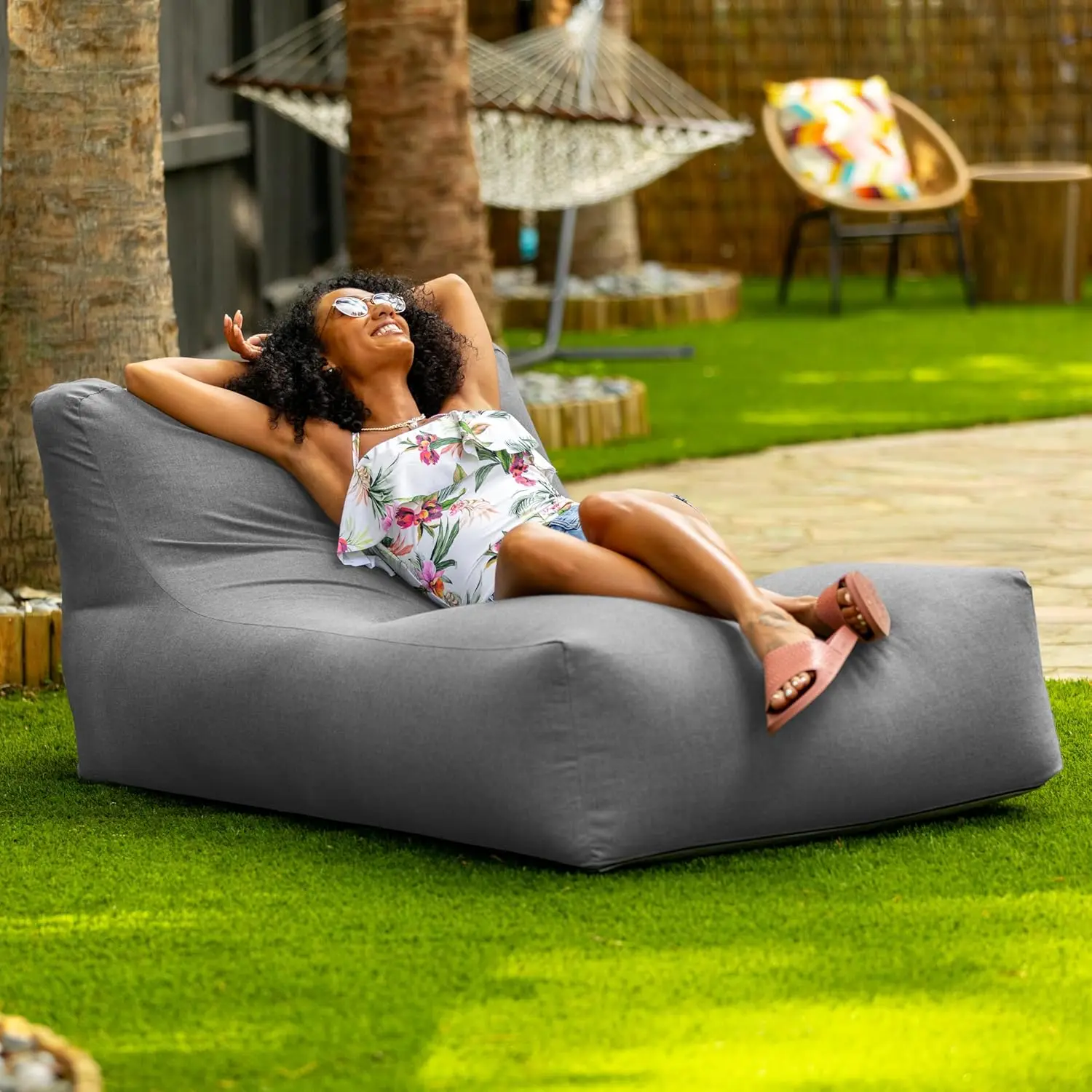 Outdoor Giant Chaise Lounger Cushioned All-Weather Patio Recliner 6ft Slate Custom