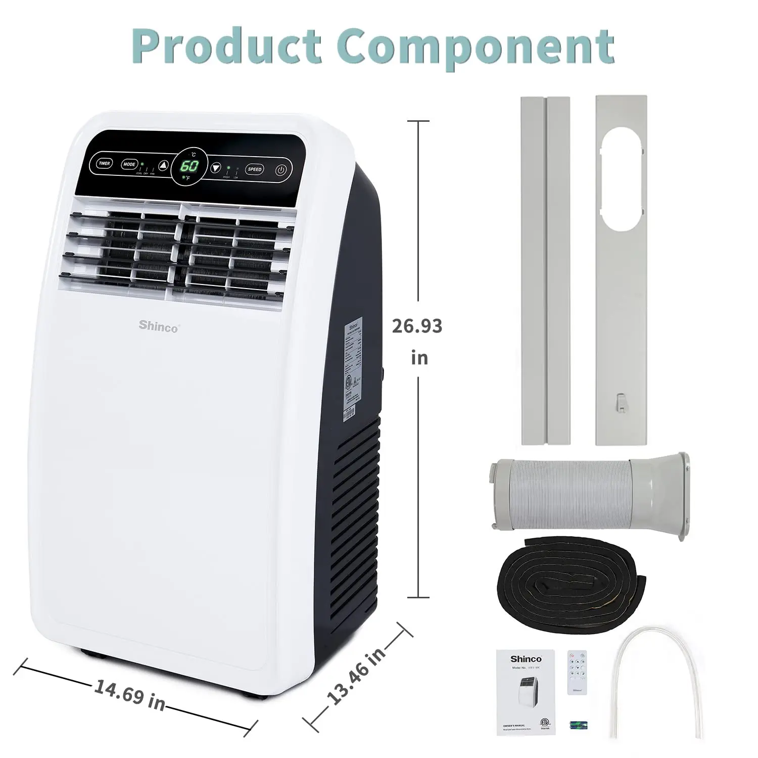 Shinco 8,000 BTU Portable Air Conditioner, AC Unit with Built-in Cool, Dehumidifier & Fan Modes for Room up to 350 sq.ft