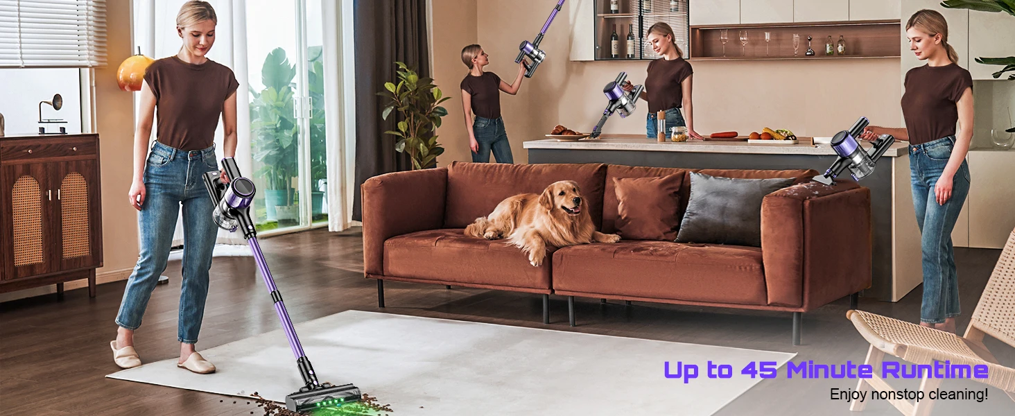 Cordless Vacuum Cleaner, 55Kpa/500W/45min 10 in 1 Powerful Stick Lightweight Vacuum Cleaner for Home Pet Hair/Hard Floor/Carpet