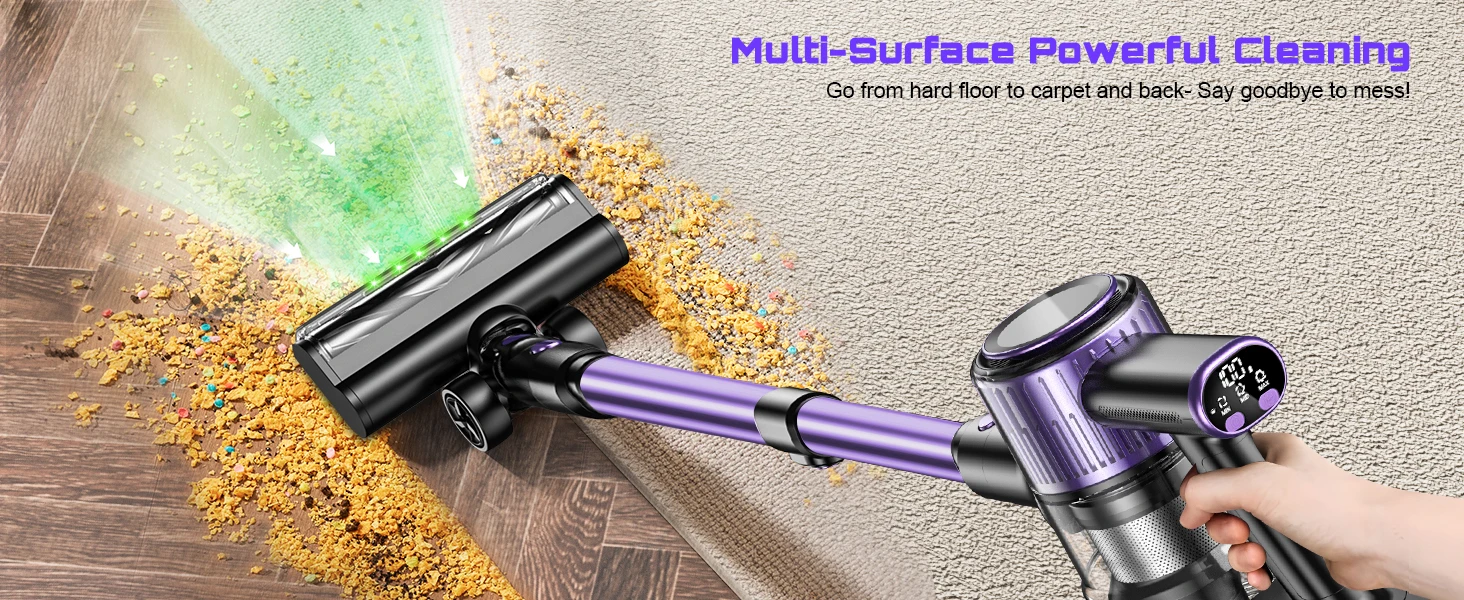 Cordless Vacuum Cleaner, 55Kpa/500W/45min 10 in 1 Powerful Stick Lightweight Vacuum Cleaner for Home Pet Hair/Hard Floor/Carpet