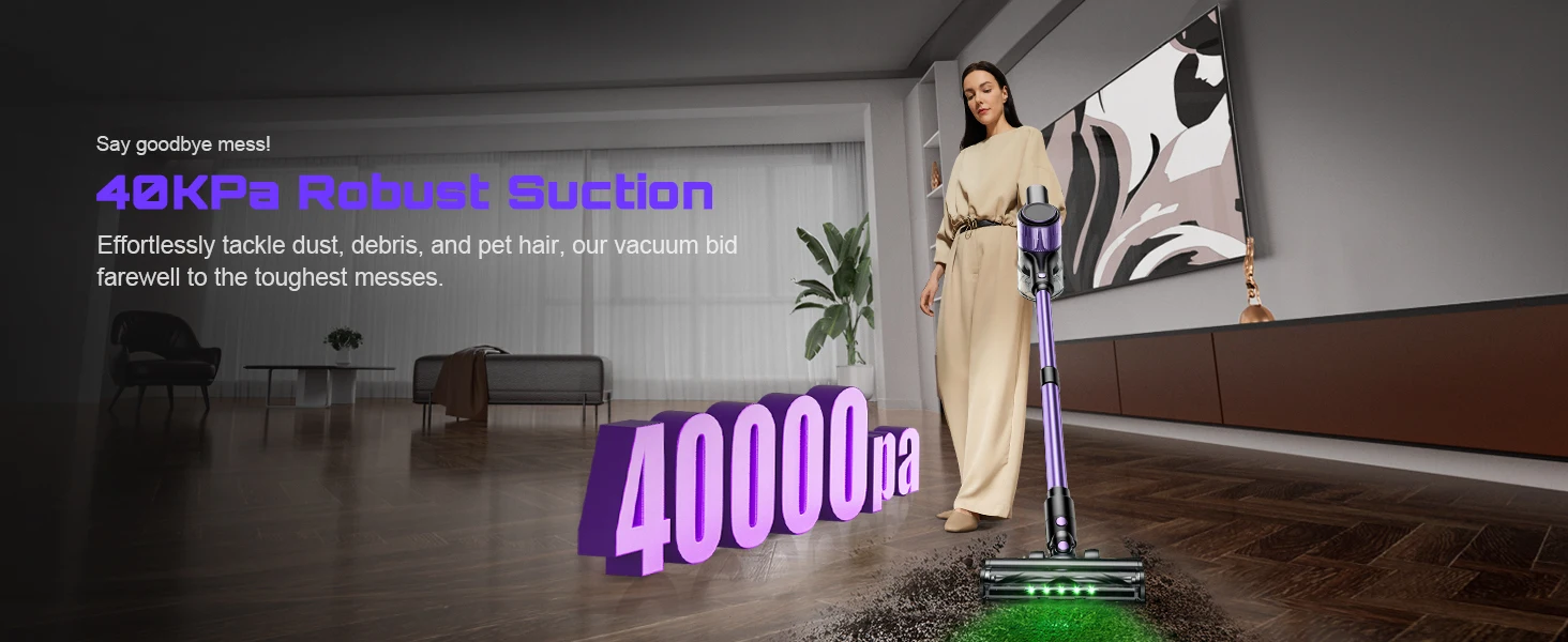 Cordless Vacuum Cleaner, 55Kpa/500W/45min 10 in 1 Powerful Stick Lightweight Vacuum Cleaner for Home Pet Hair/Hard Floor/Carpet