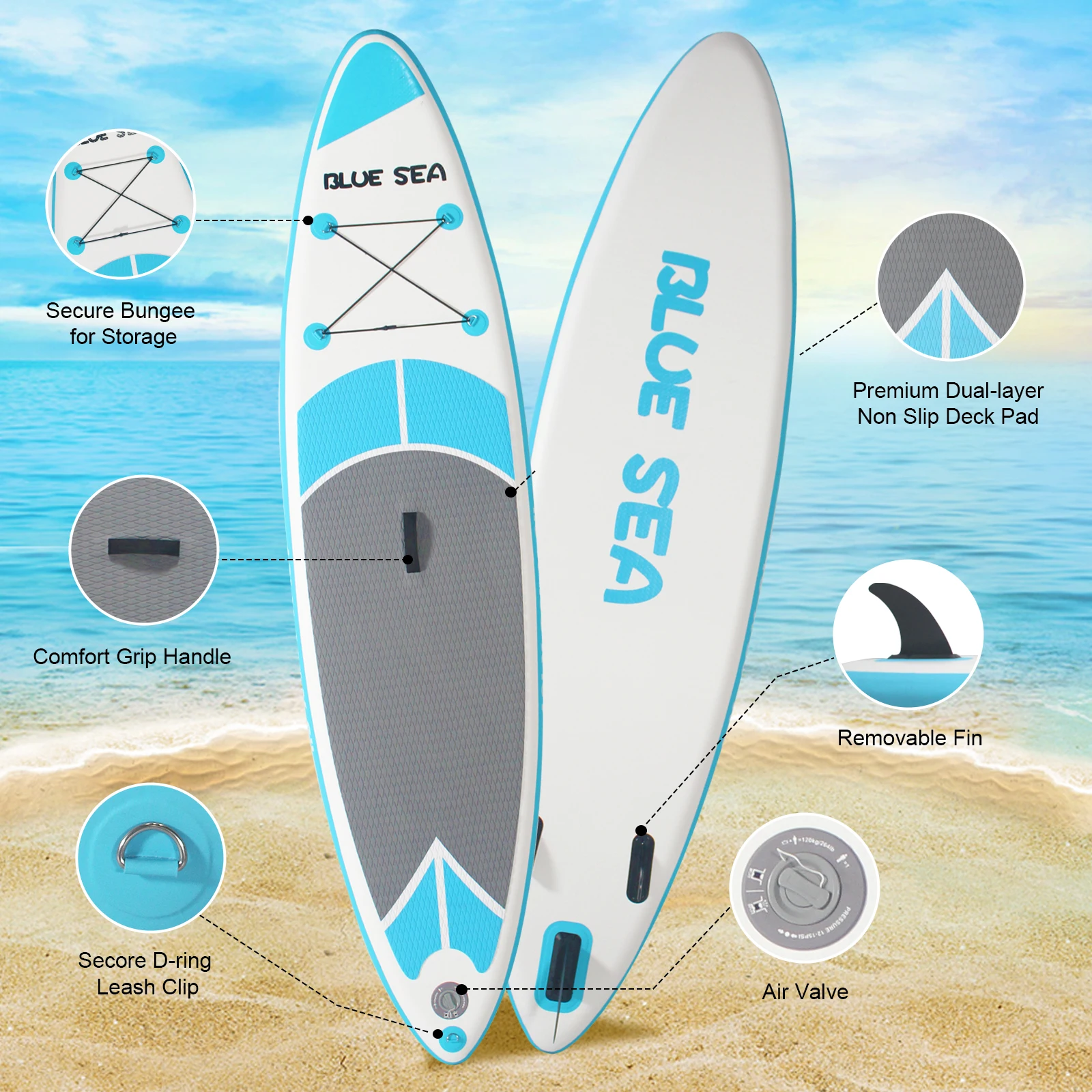 10ft Inflatable Stand Up Paddle Board for Adults, Anti-Slip EVA Deck, SUP Board with Accessories