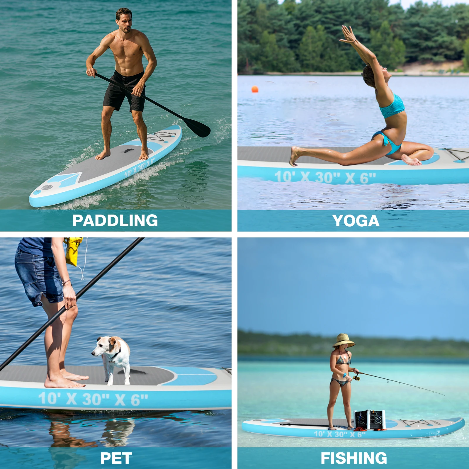 10ft Inflatable Stand Up Paddle Board for Adults, Anti-Slip EVA Deck, SUP Board with Accessories