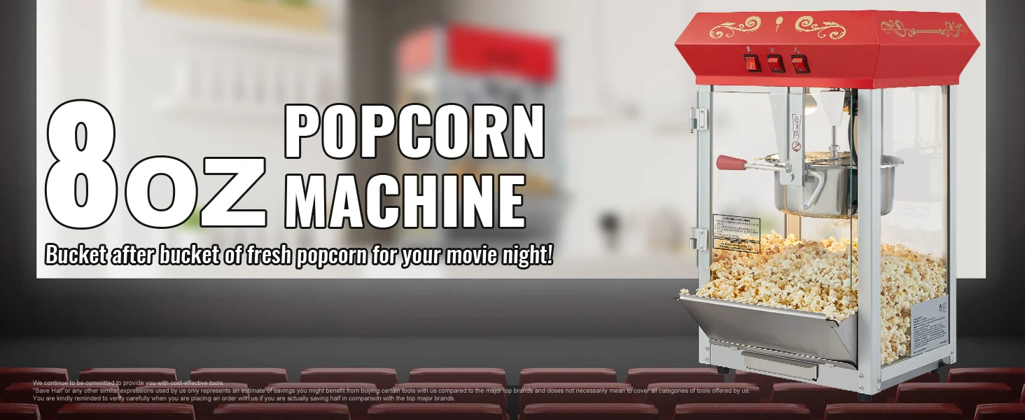 SucceBuy 8/12Oz Electric Popcorn Maker Commercial Popper Machine Automatic Corn Cookware with Scoop Spoon SUS304 Heating Tube