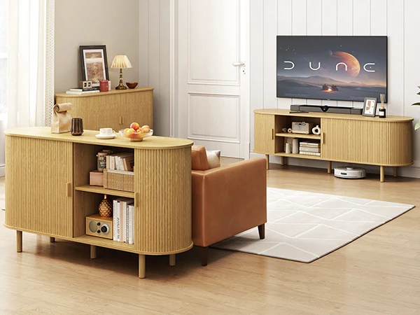 TV Stand Living Room Furniture with Power Outlet for TVs up to 60/70",TV Table with Sliding Doors Storage Adjustable Shelves