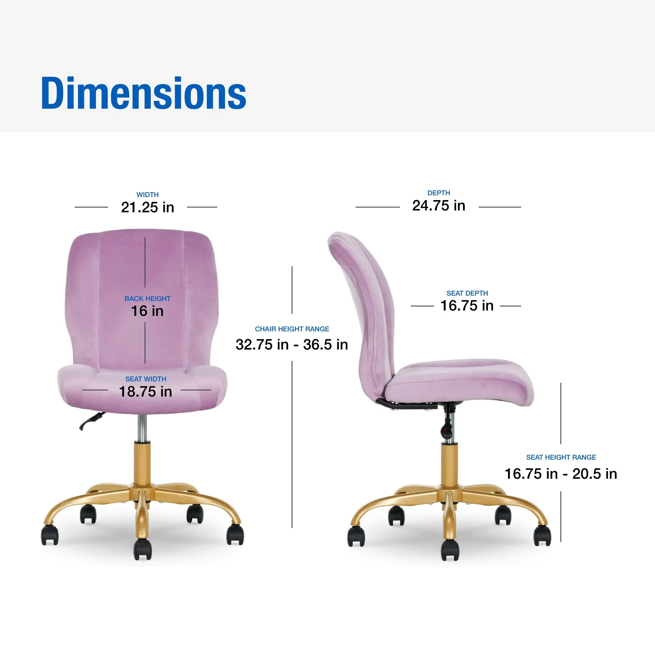 Mainstays Plush Velvet Office Chair, Blush