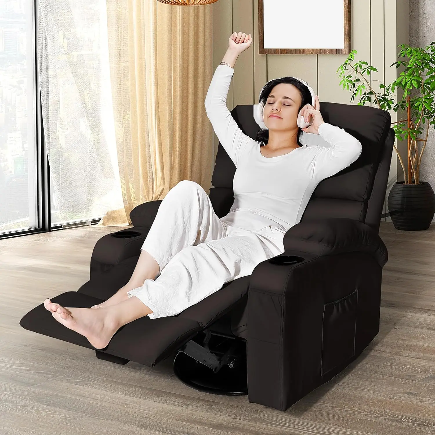 Massage Rocker Recliner Chair with Vibration And Heat USB & Type-C Ports 360° Customizable Rocking Recliner Chair
