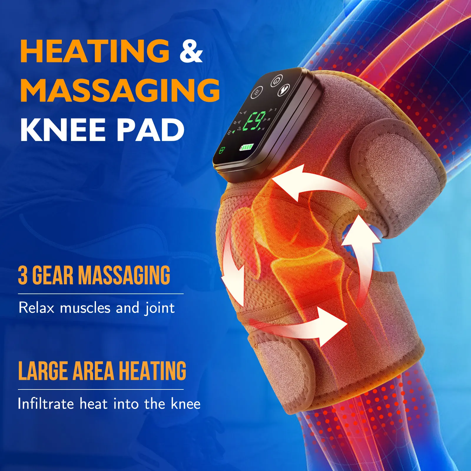 Rechargeable Electric Knee Massager 3-in1 Heated Vibration Pad for Joint Pain Relief Elbow Shoulder Arthritis Support Belt