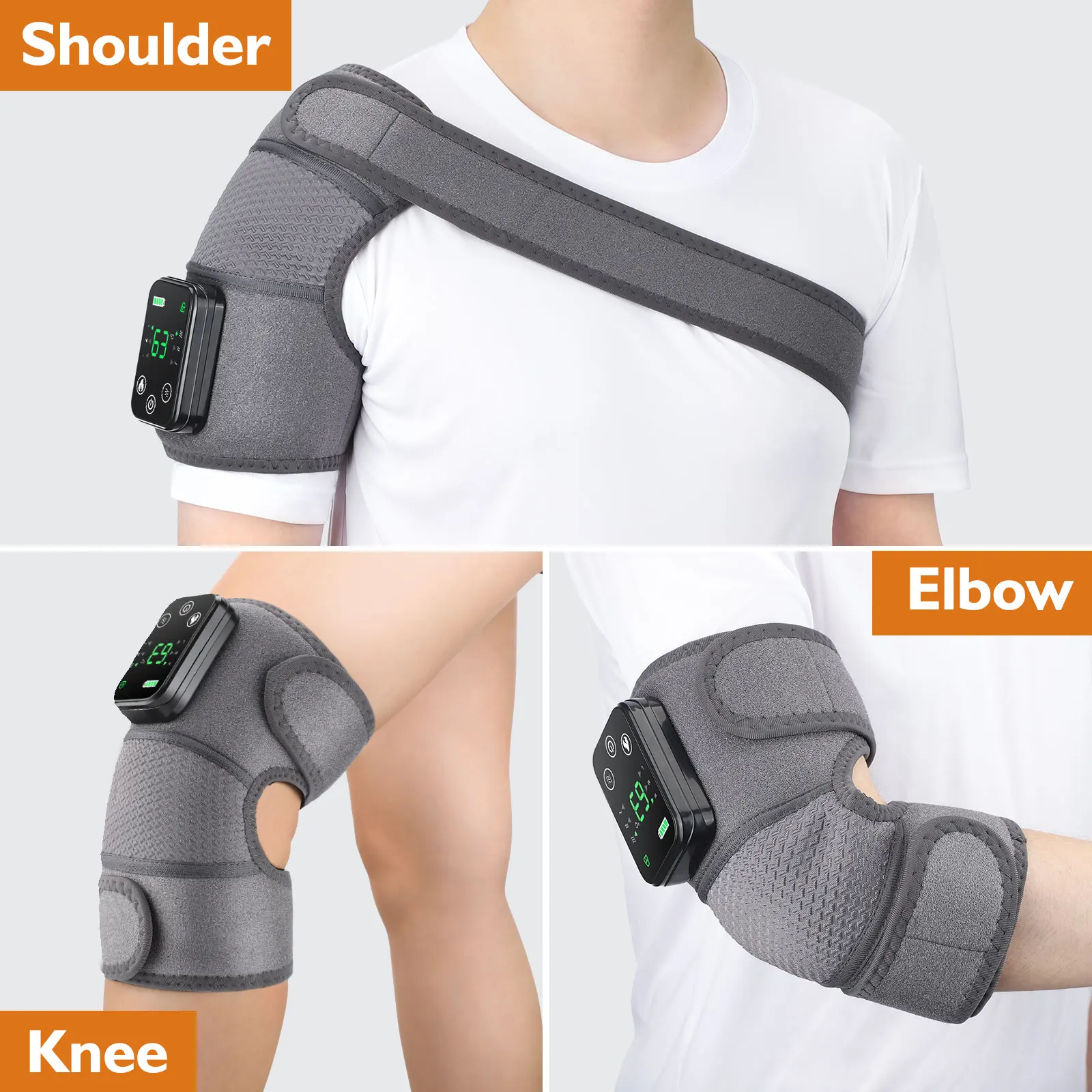 Rechargeable Electric Knee Massager 3-in1 Heated Vibration Pad for Joint Pain Relief Elbow Shoulder Arthritis Support Belt