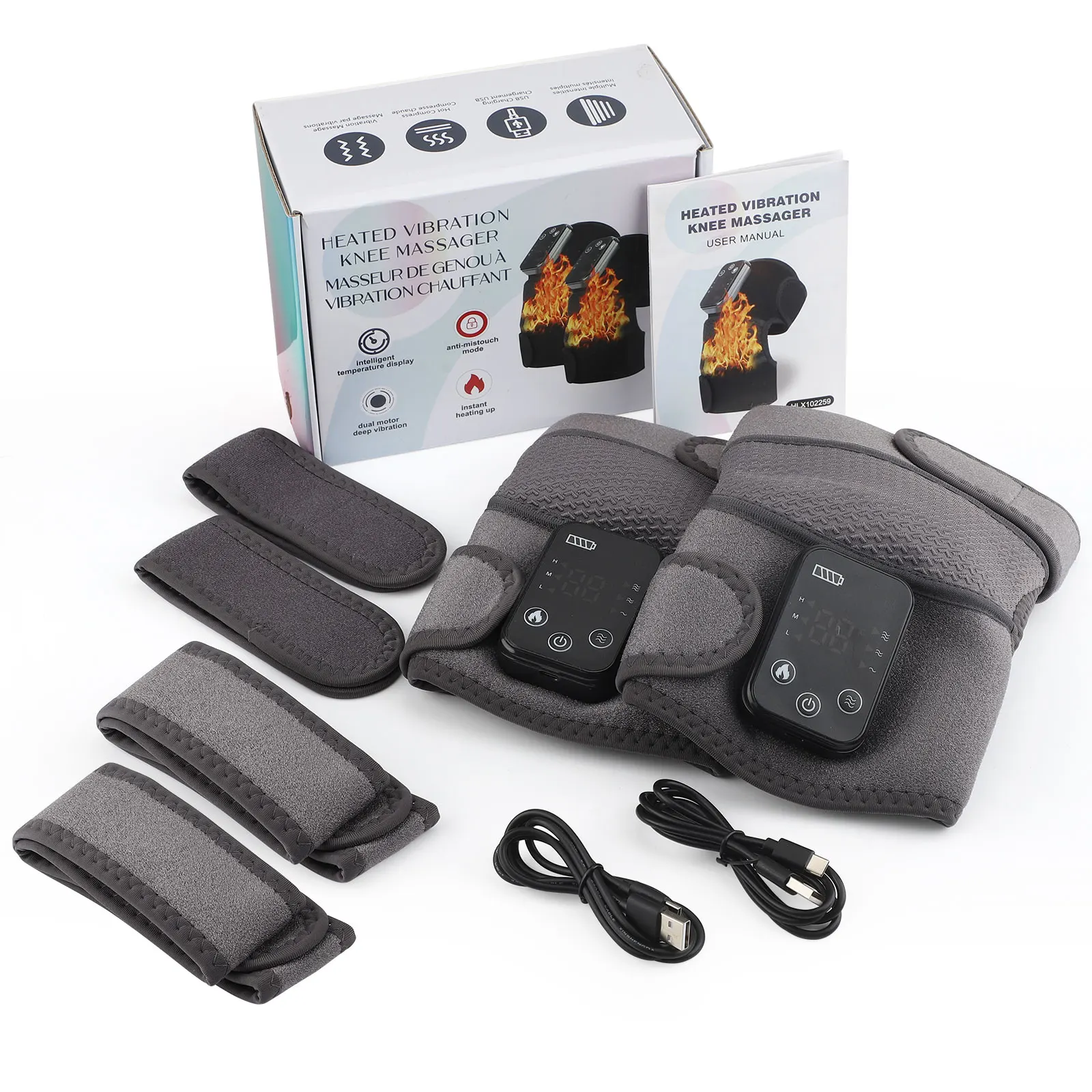 Rechargeable Electric Knee Massager 3-in1 Heated Vibration Pad for Joint Pain Relief Elbow Shoulder Arthritis Support Belt
