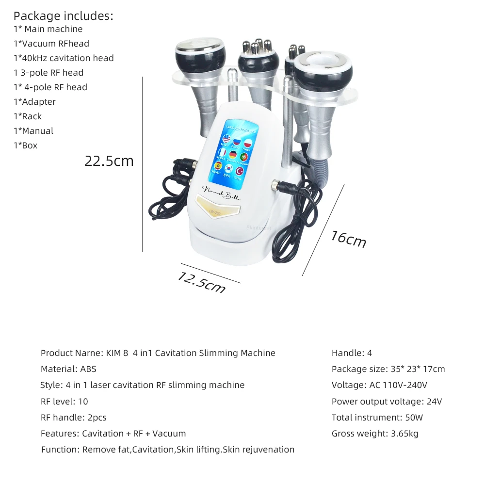 4IN1 Cavitation Body Slimming 40K Machine Beauty Massager Skin Tighten Face Lifting Vacuum Suction(Overseas Warehouse Shipment)