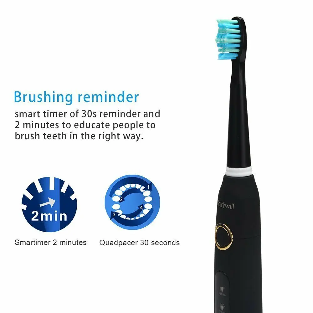 Fairywill Electric Sonic Toothbrush FW-D7 USB Charge Rechargeable Adult Waterproof Electronic Tooth Brushes Replacement Heads
