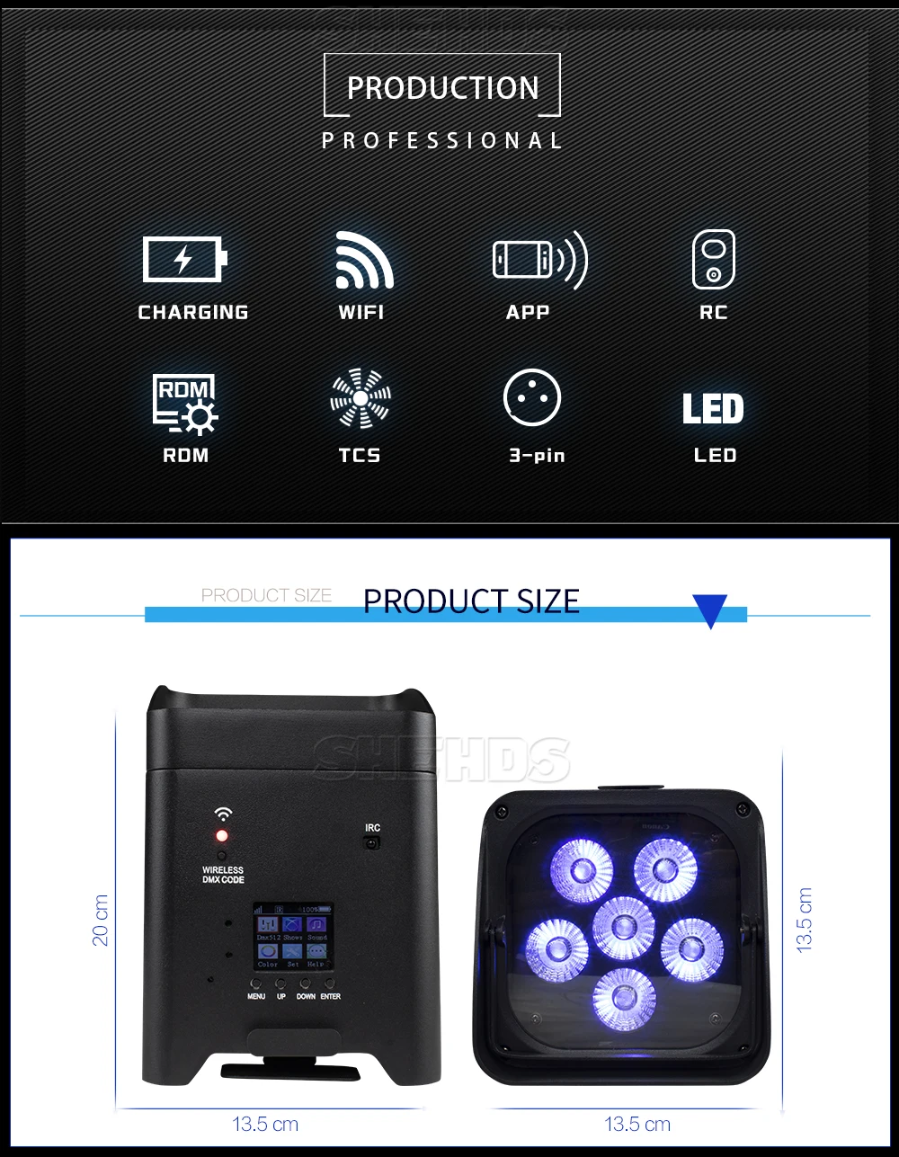 SHEHDS 4pcs Battery LED 6x18w RGBWA+UV 6in1 Par Wireless Remote Control DMX512 Phone WIFE Wash Wall Light For DJ Disco Christmas