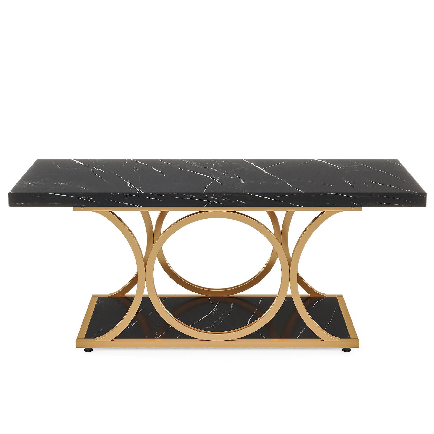 Tribesigns Rectangle Coffee Table, 47.24-inch Modern Coffee Tables for Living Room, 2-Tier Faux Marble Wood Coffee Table