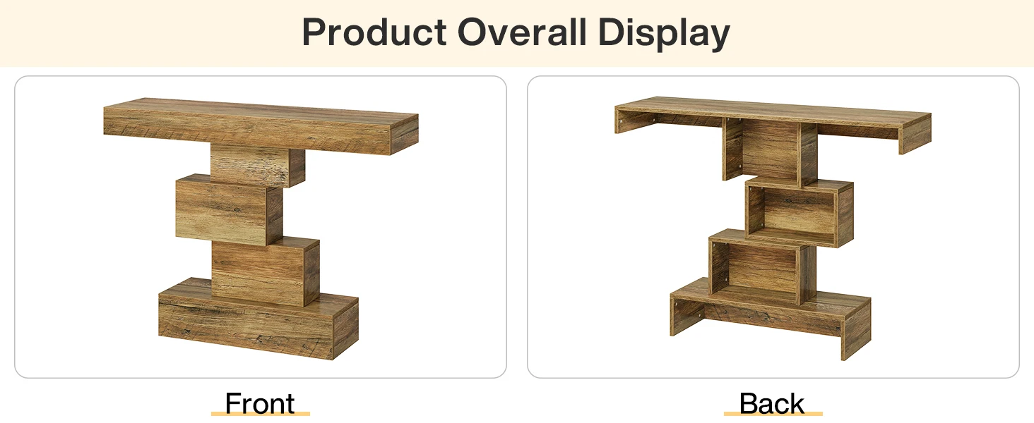 Tribesigns 42.5" Farmhouse Console Table, Narrow Wood Sofa Table Behind Couch with Geometric Base, Industrial Entryway Accent Ta