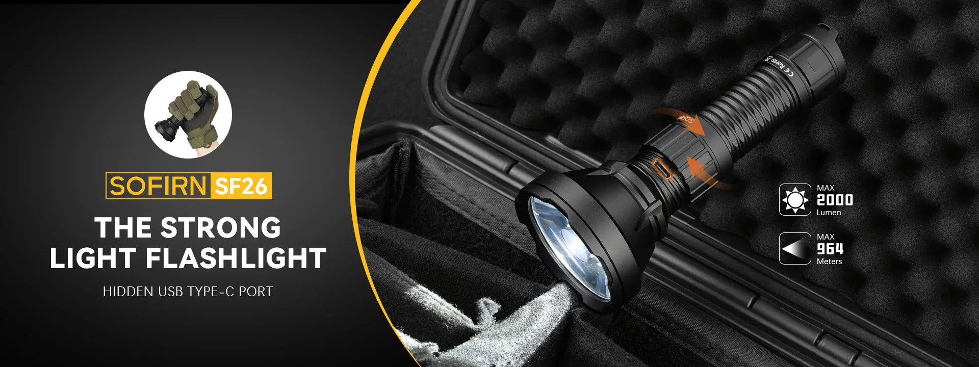 Sofirn SF26 2000lm SFT40 LED 6000K Tactical Flashlight Type-C Rechargeable Protable Powerful 21700 Torch Camping EDC Flashlight