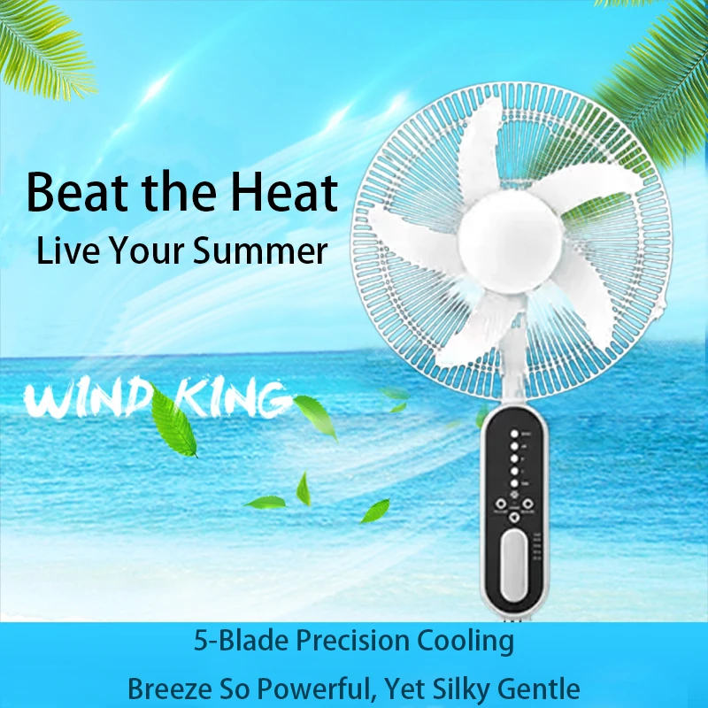 16 inch 14400mAh rechargeable battery solar rechargeable fan with solar panel, 2 bulbs, remote control function, 9 wind speeds