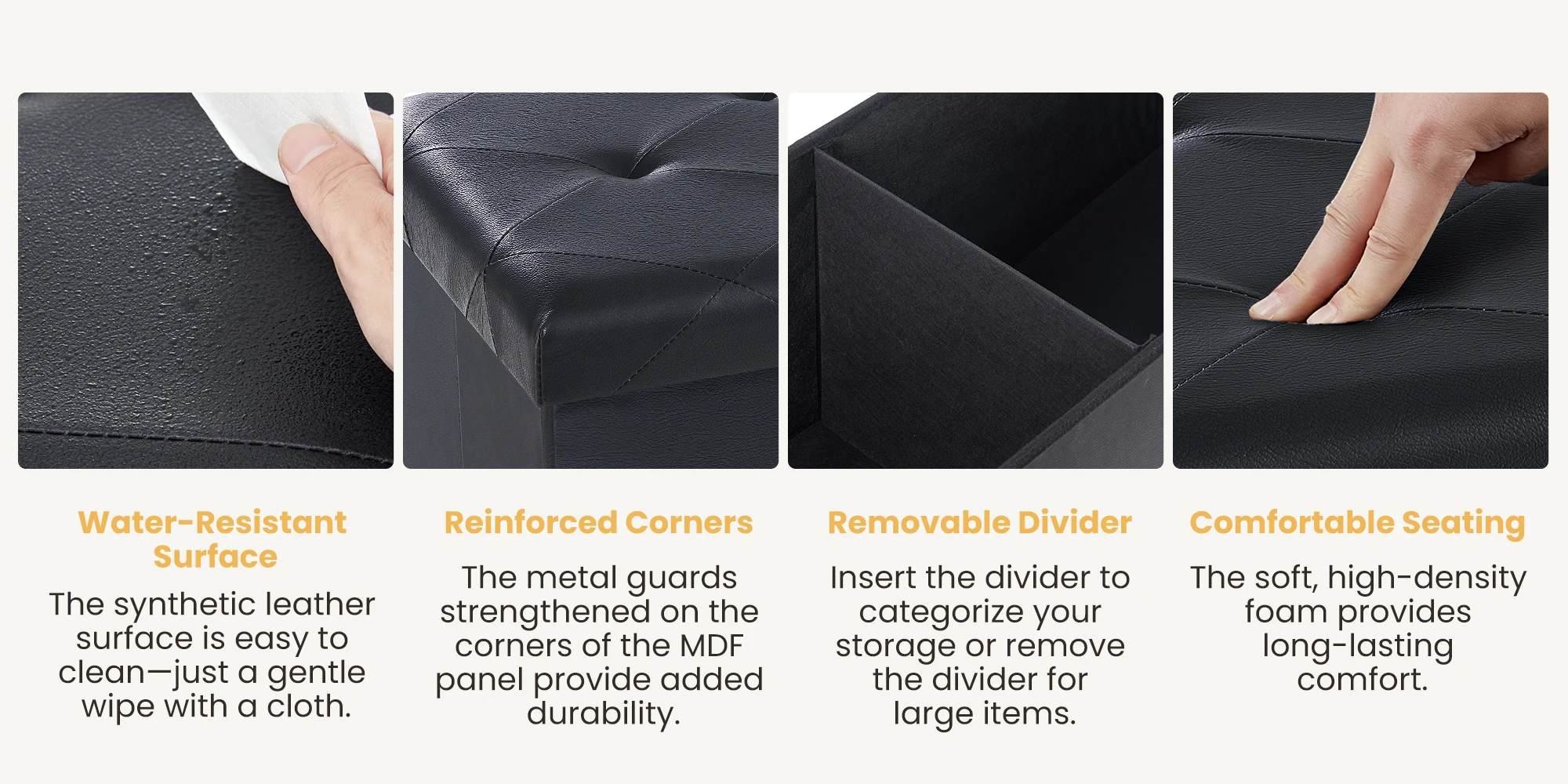 JHK 43 Inches Leather Folding Ottoman Storage Footstool Toy Box Bedroom Bench Load 660 lbs Foot Rest Stool For Living Room