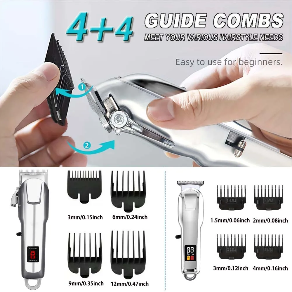 Cordless Electric Hair Clippers for Men,Professional Barber Clippers and Trimmers Set for Hair Cutting Kit with LED Display
